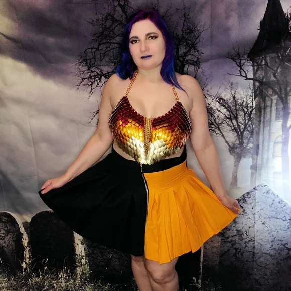 Dolls kill burn festival rave club scalemail red orange gold halter top S-XL
